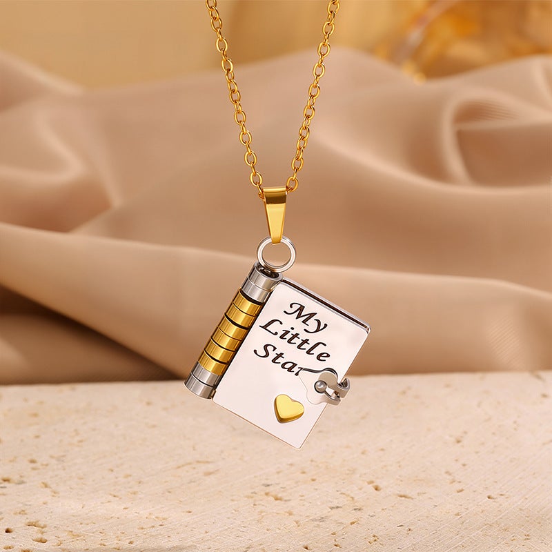 Tk Popular Book Necklace Women'S Stainless Steel Couple Necklace Can Be Engraved Open Pendant Titanium Steel Love Letter Necklace - Image 4